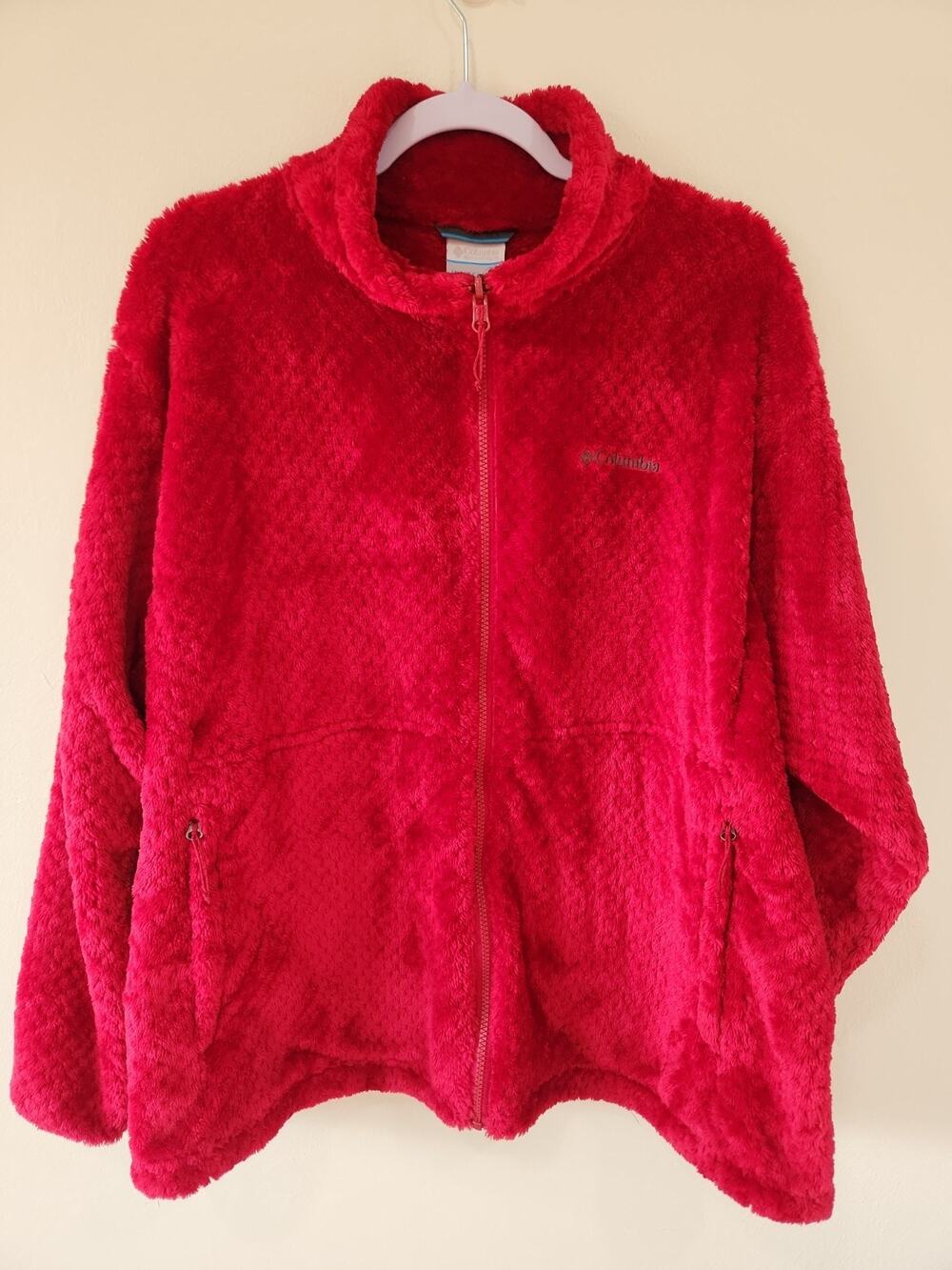 Columbia Women’s Full Zip Fuzzy Fleece Soft Jacket Coat Size 2x Red Burgundy
